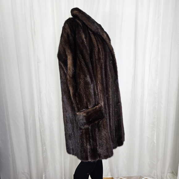 Blue Diamond Mink Canada Brown Fur Mid-Length Coat Large Glam - Picture 7 of 14